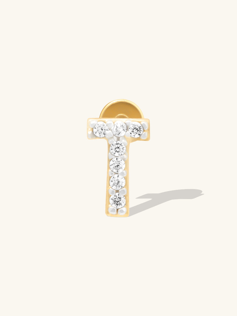 Alphabet Pave Flat Back Earring | 14K Gold Plated Brass