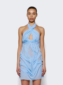 Women | Di Petsa | Wetlook Halterneck Crystal Mini Dress | Light Blue