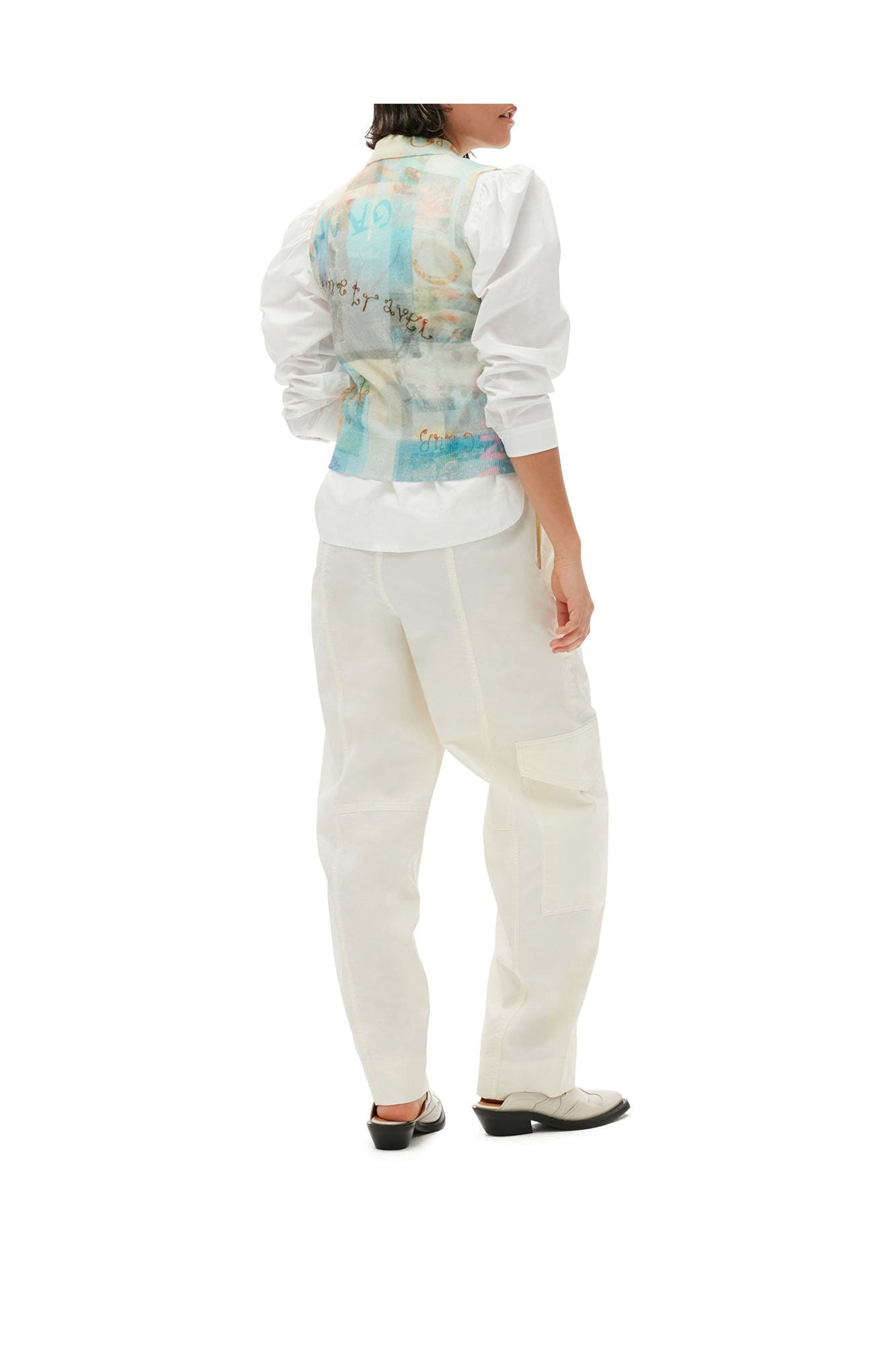 White Elasticated Curve Trousers | Egret