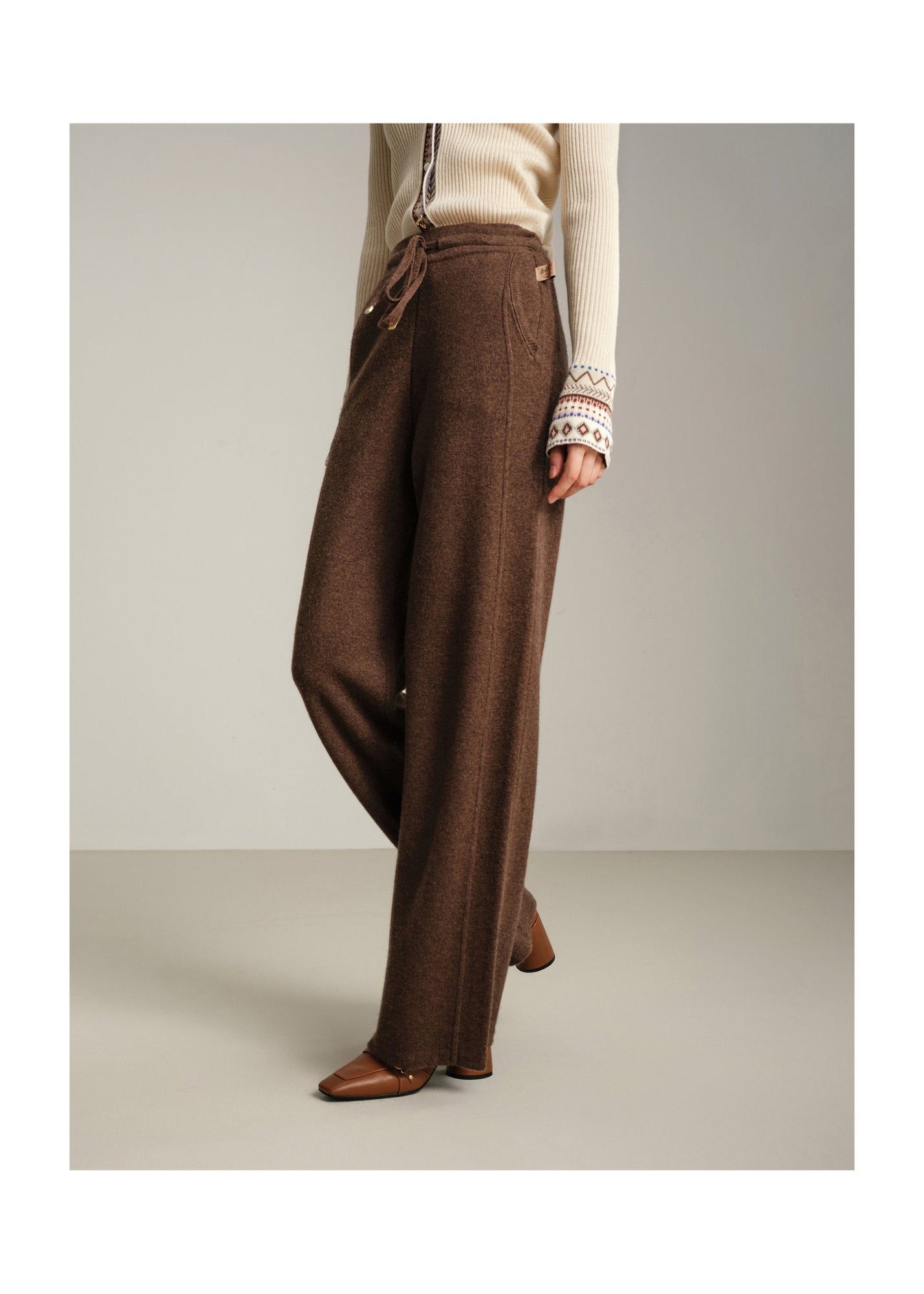 Wide-Leg Knitted Pants | Brown