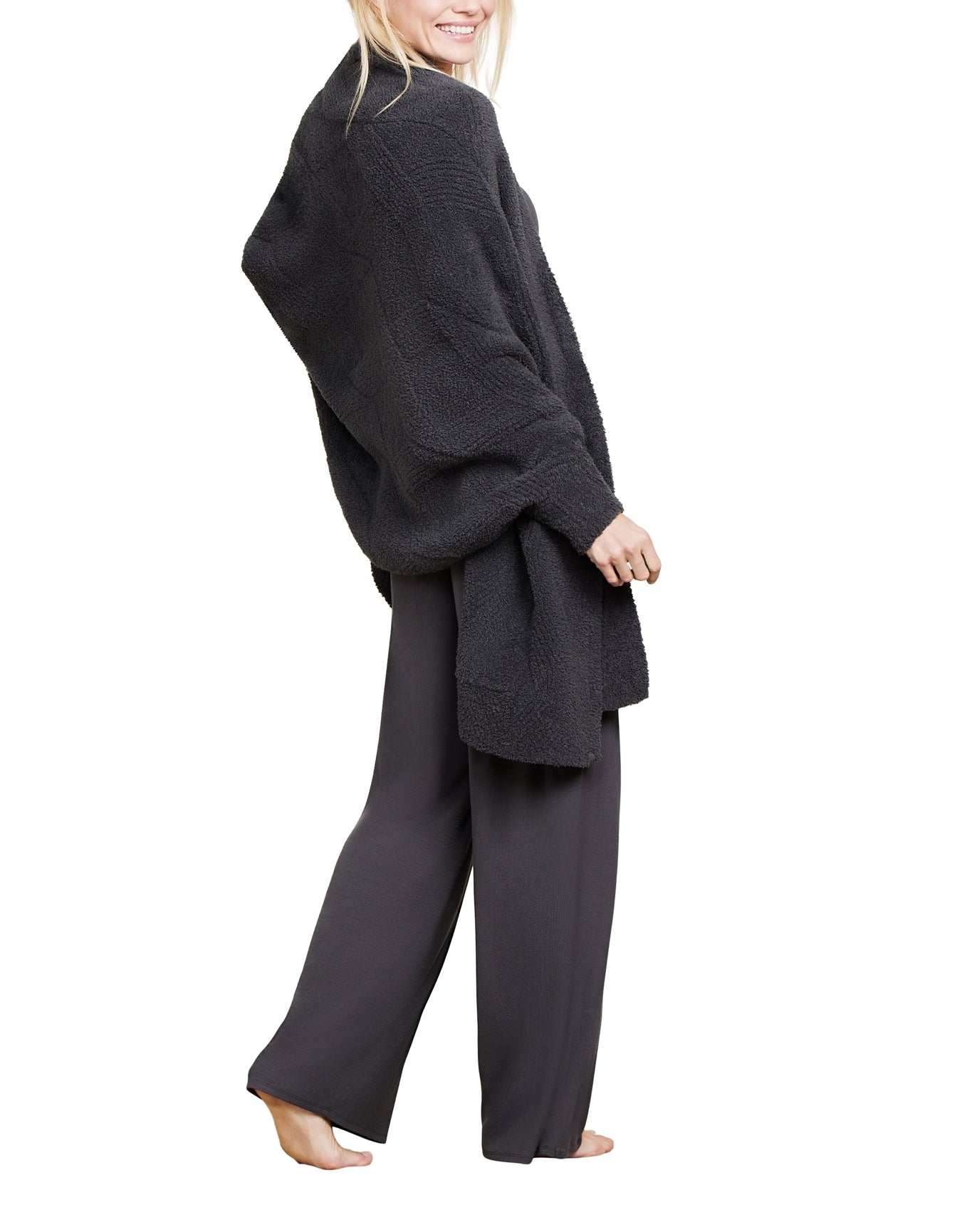 Women | Cozychic Cable Weave Blanket Wrap | Carbon