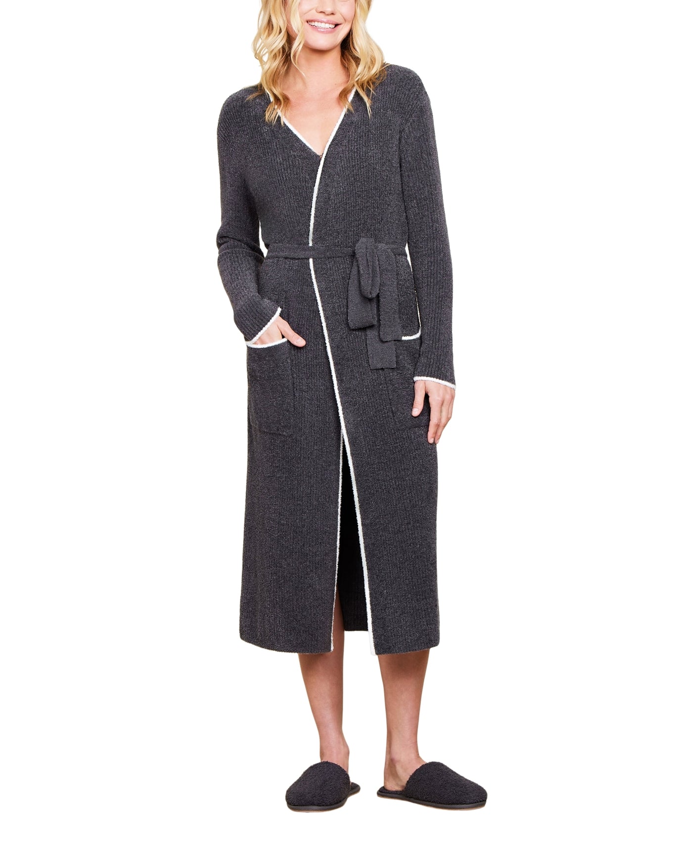 Women | Cozychic Lite Contrast Ribbed Robe | Carbon-Pearl