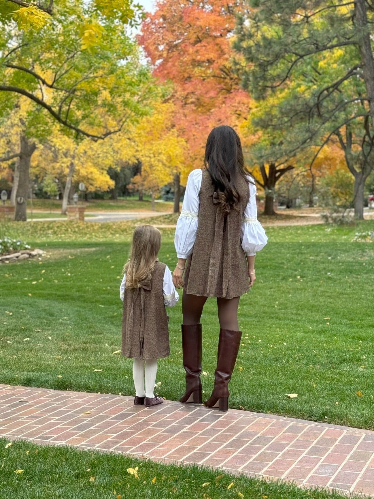 Women | Herringbone Tweed Mom Dress | Brown x White