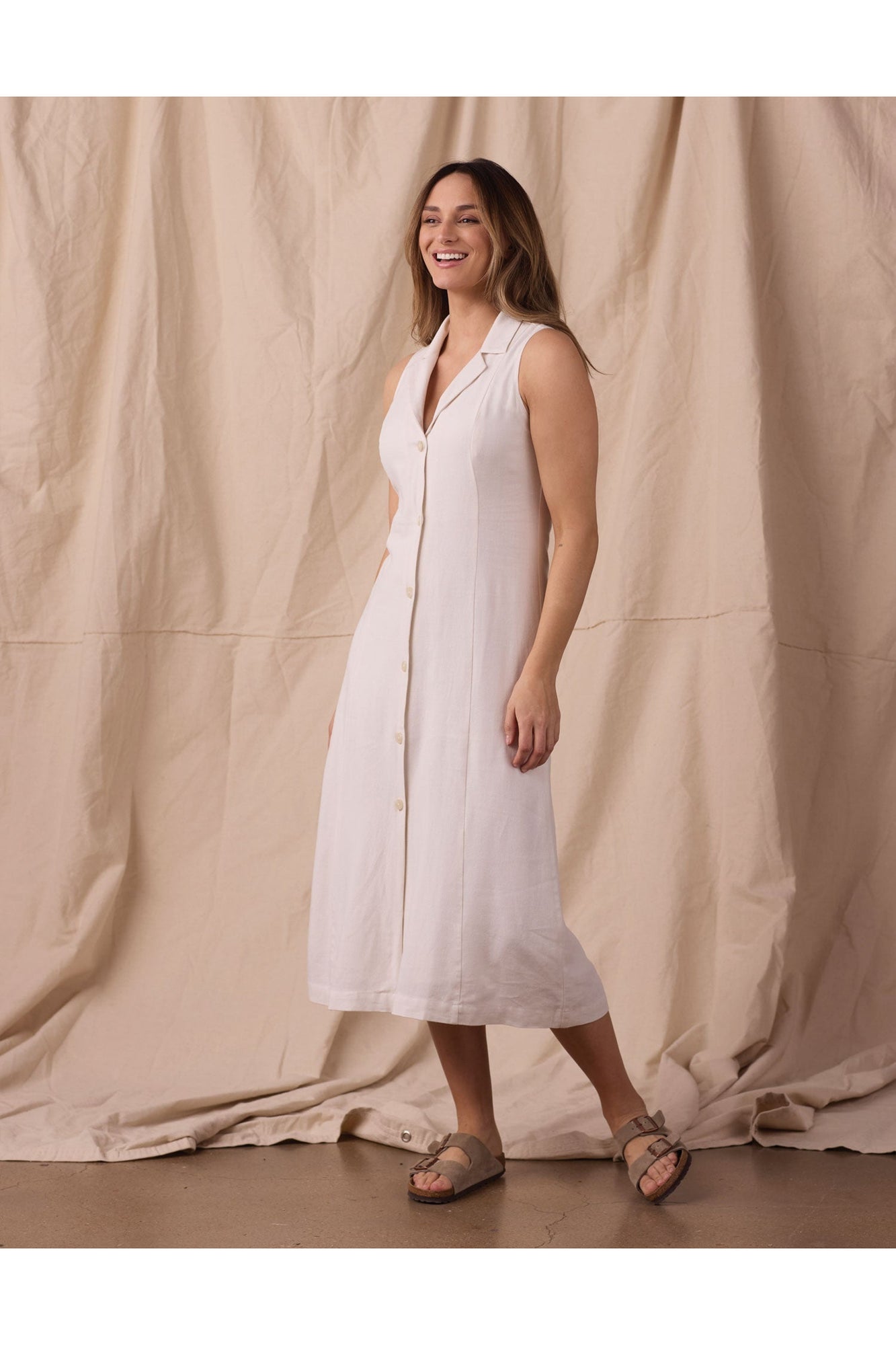 Women | Leukos Linen-Blend Lapel Dress | Ivory