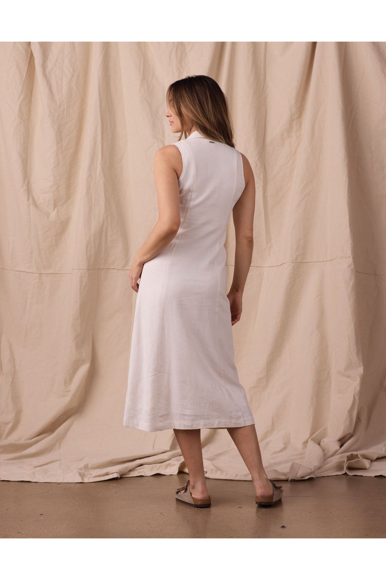 Women | Leukos Linen-Blend Lapel Dress | Ivory