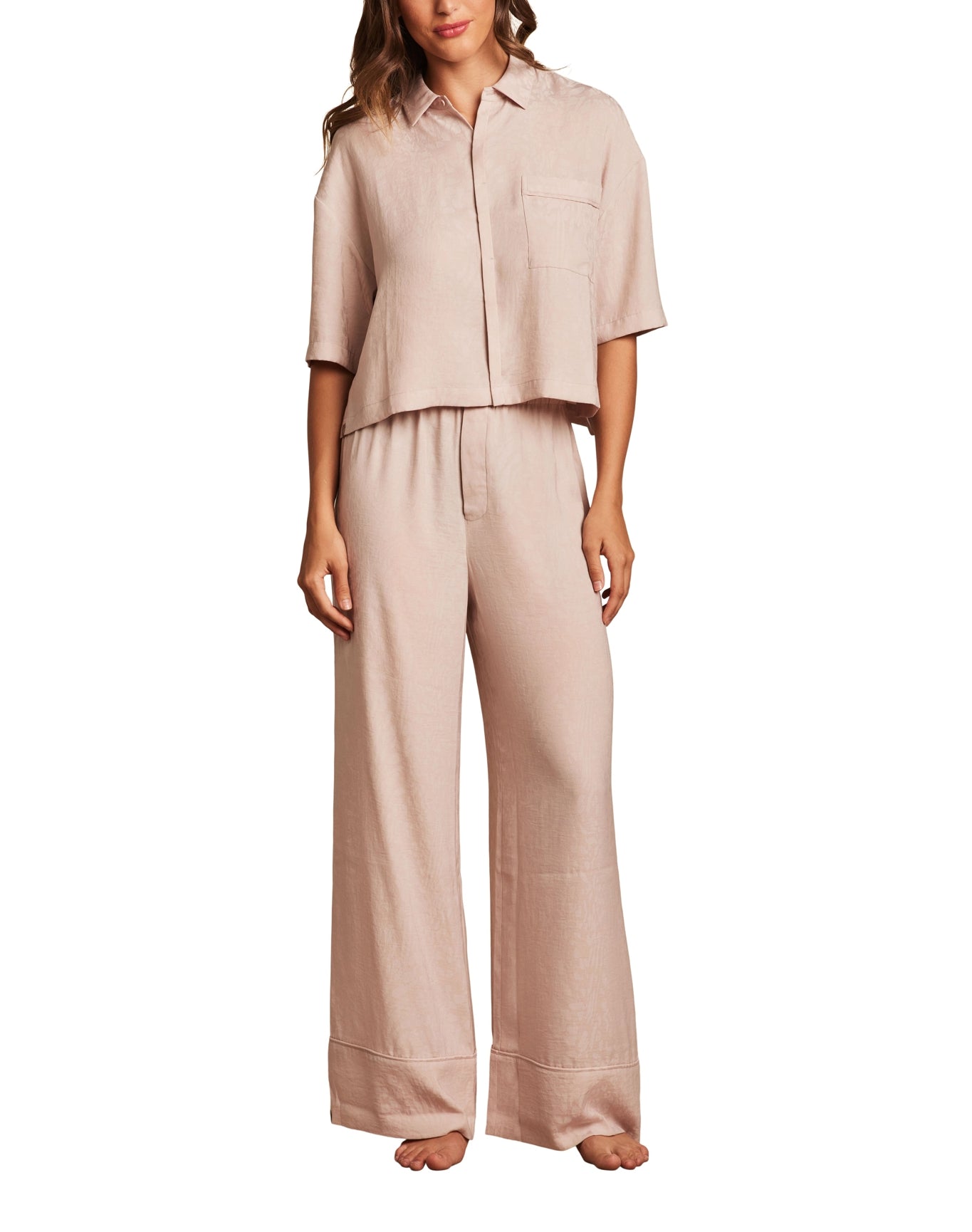 Women | Washed Satin Jacquard Wide Leg Pant | Feather