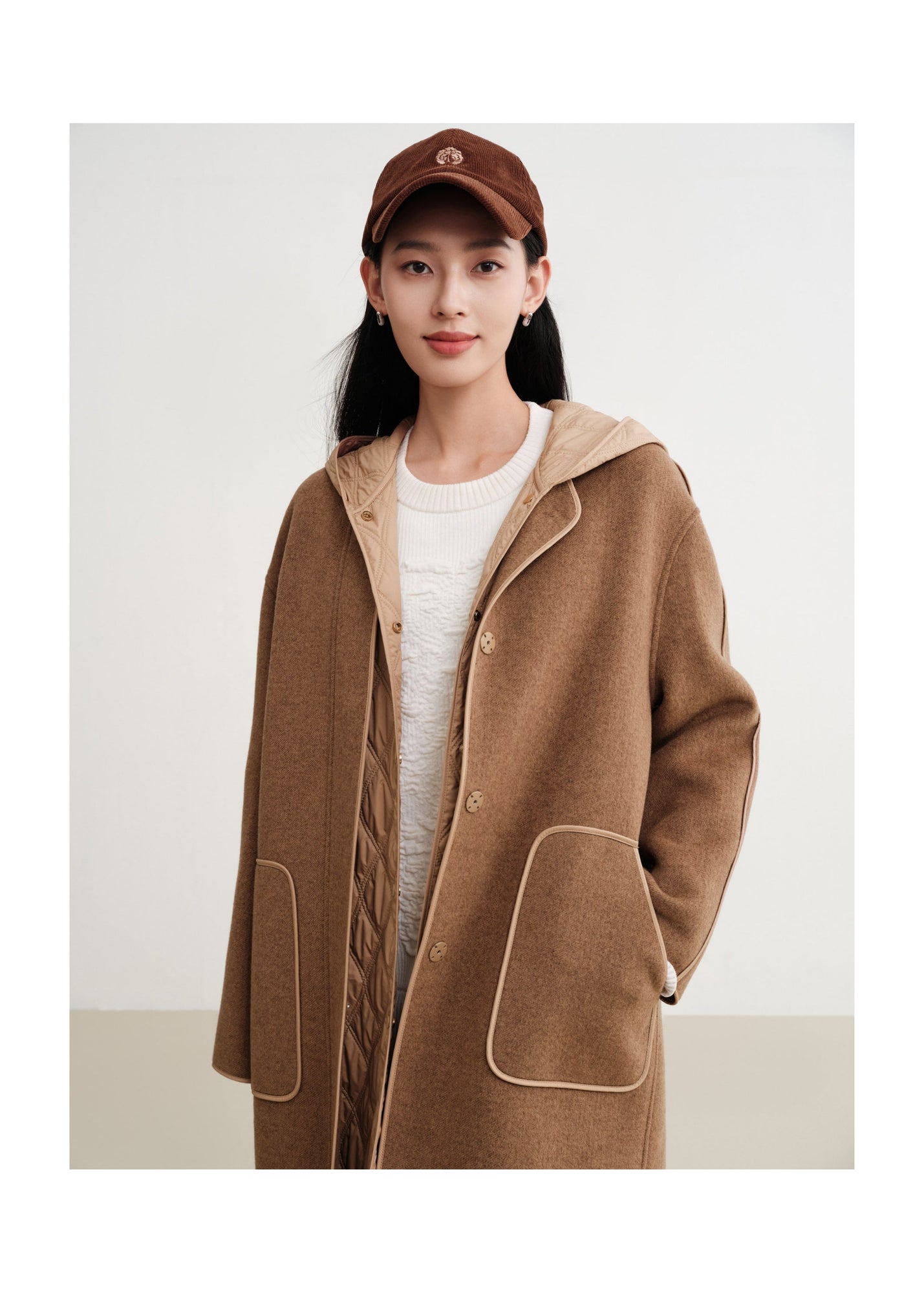 Wool Mid-Length Coat Jacket | Camel