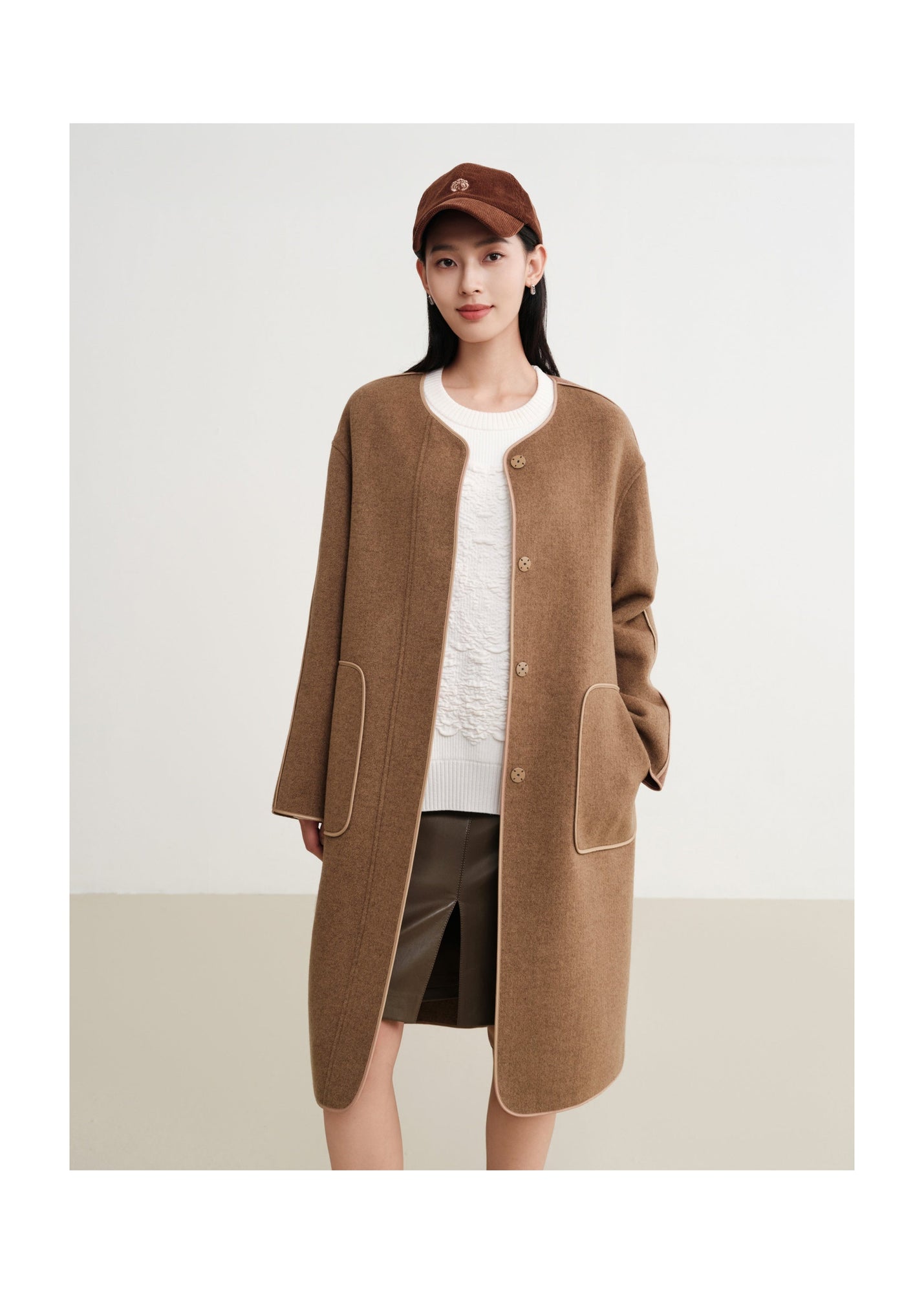 Wool Mid-Length Coat Jacket | Camel