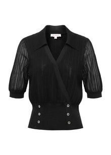Wrap-Style Knit Top | Black