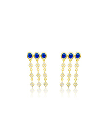 Yellow Gold Blue Sapphire and Diamond Fringe Earrings | 14K Yellow Gold