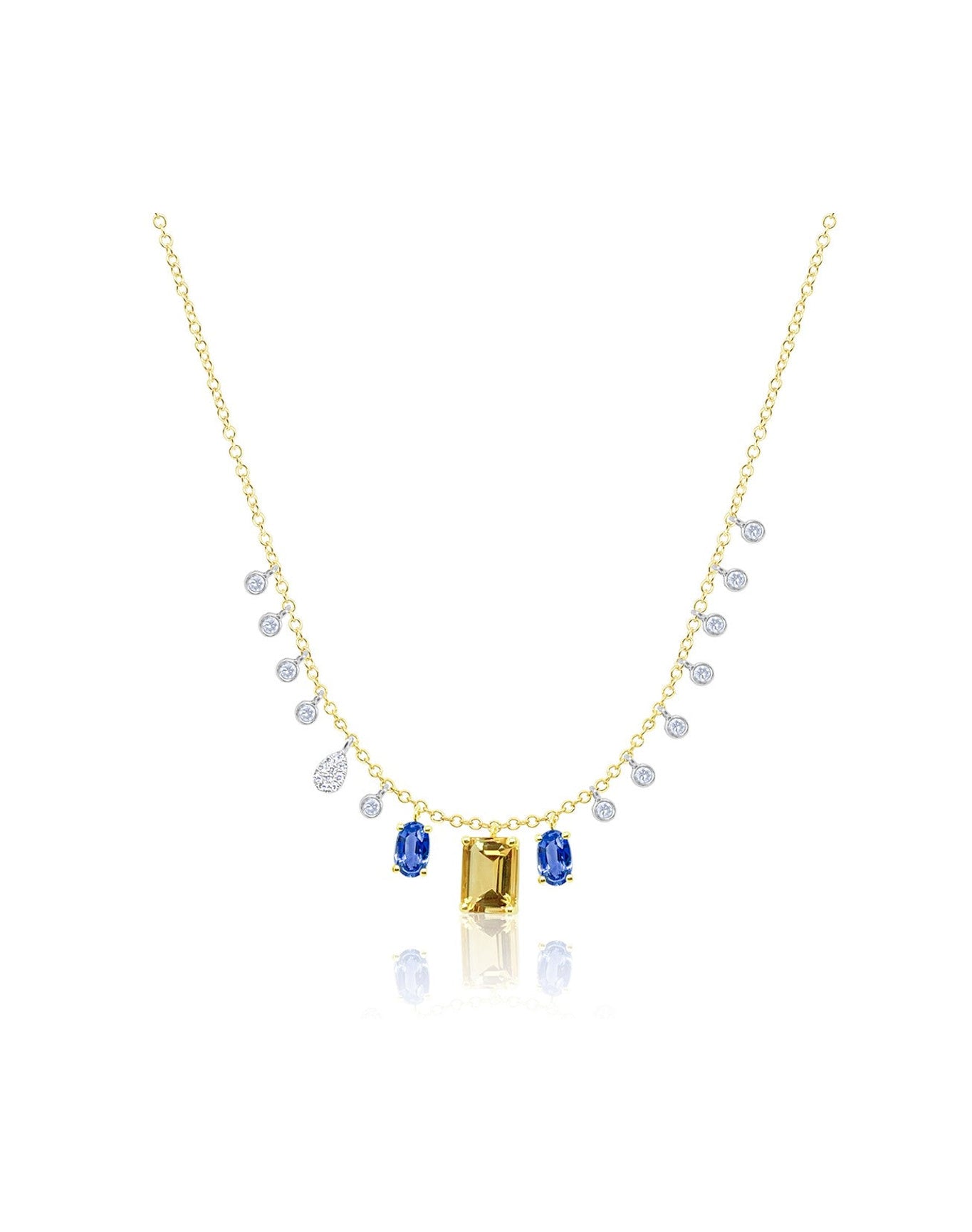 Yellow Gold Blue and Yellow Multi Color Sapphire Necklace | 14K Yellow And White Gold