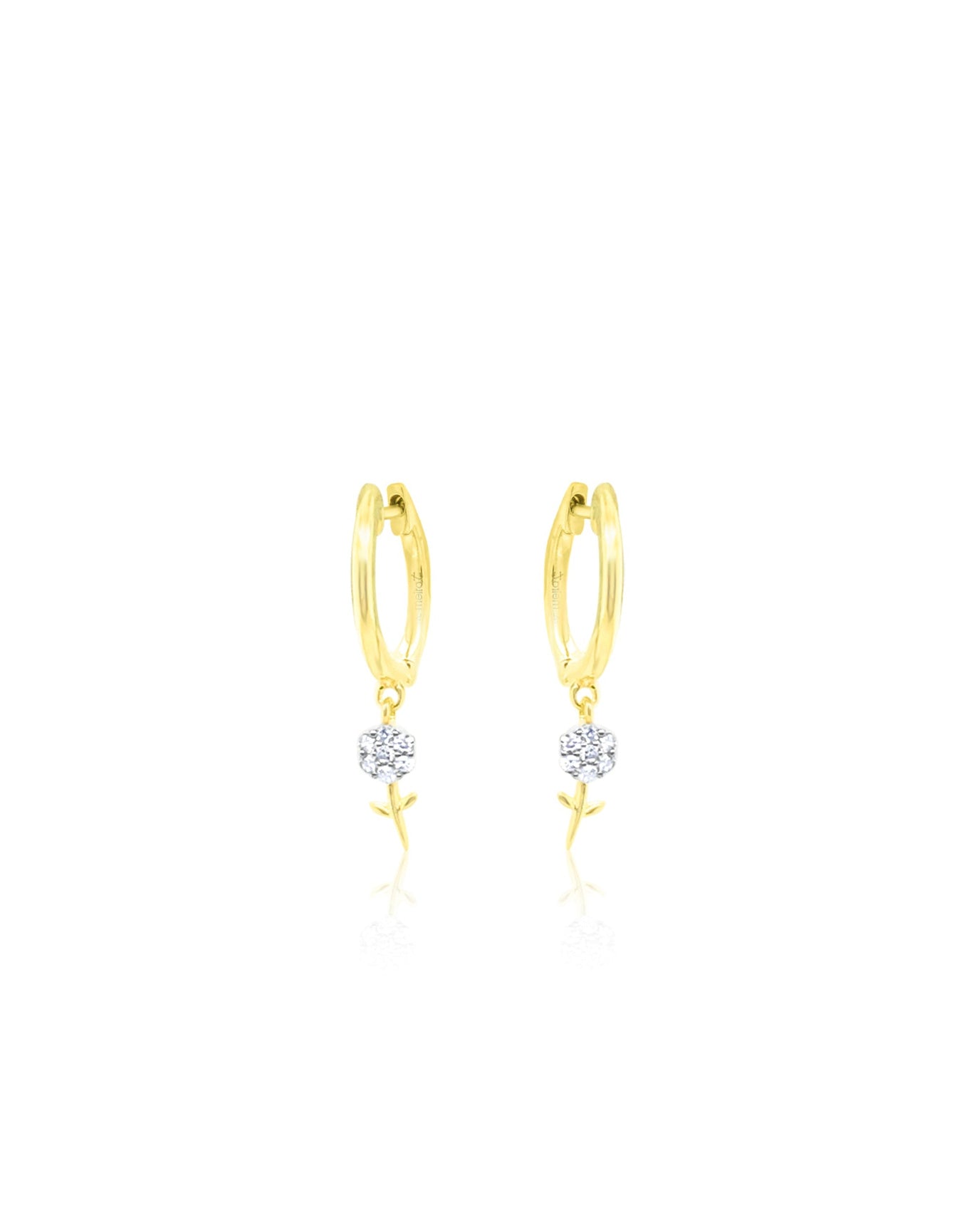 Yellow Hoop with Diamond Flower | 14K Two Tone Gold