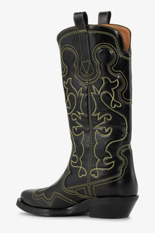Yellow Mid Shaft Embroidered Western Boots | Black