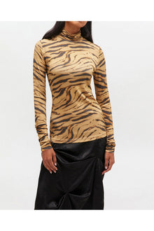 Zebra Print Jersey Turtleneck | Khaki