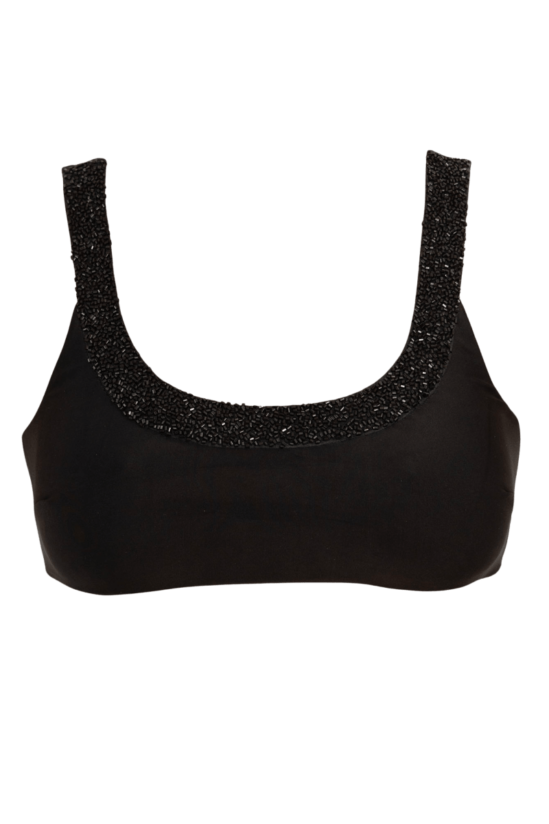 Zenya Hand - Beaded Embellished Bikini Top - Black - Self - Adore