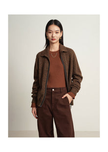 Zippered Sweater Jacket | Brown