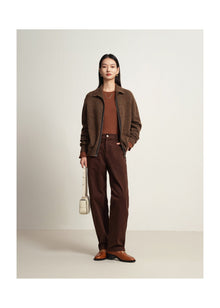 Zippered Sweater Jacket | Brown