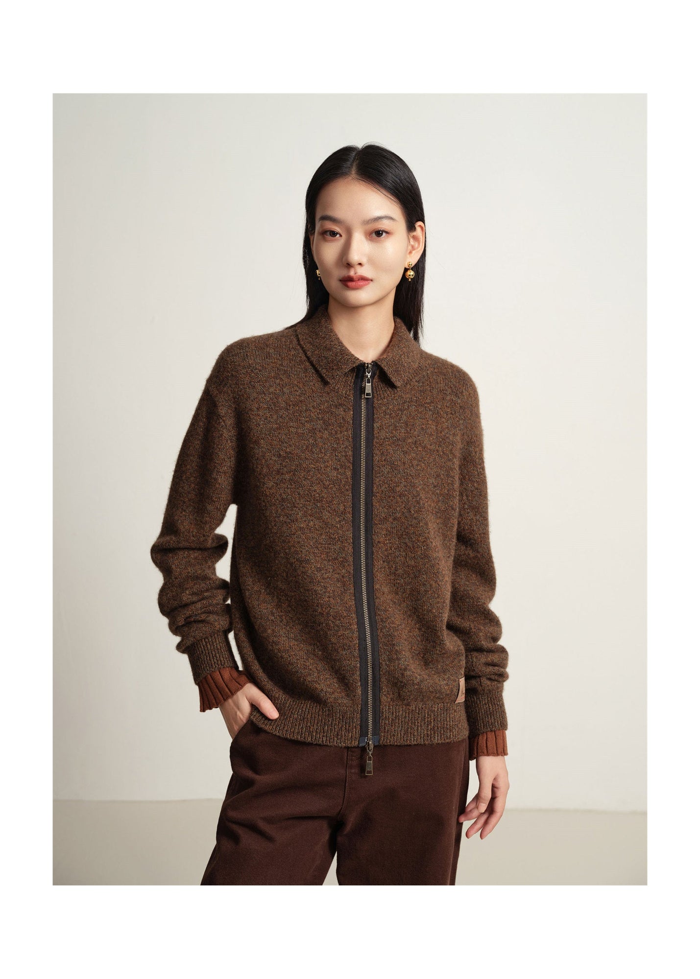 Zippered Sweater Jacket | Brown