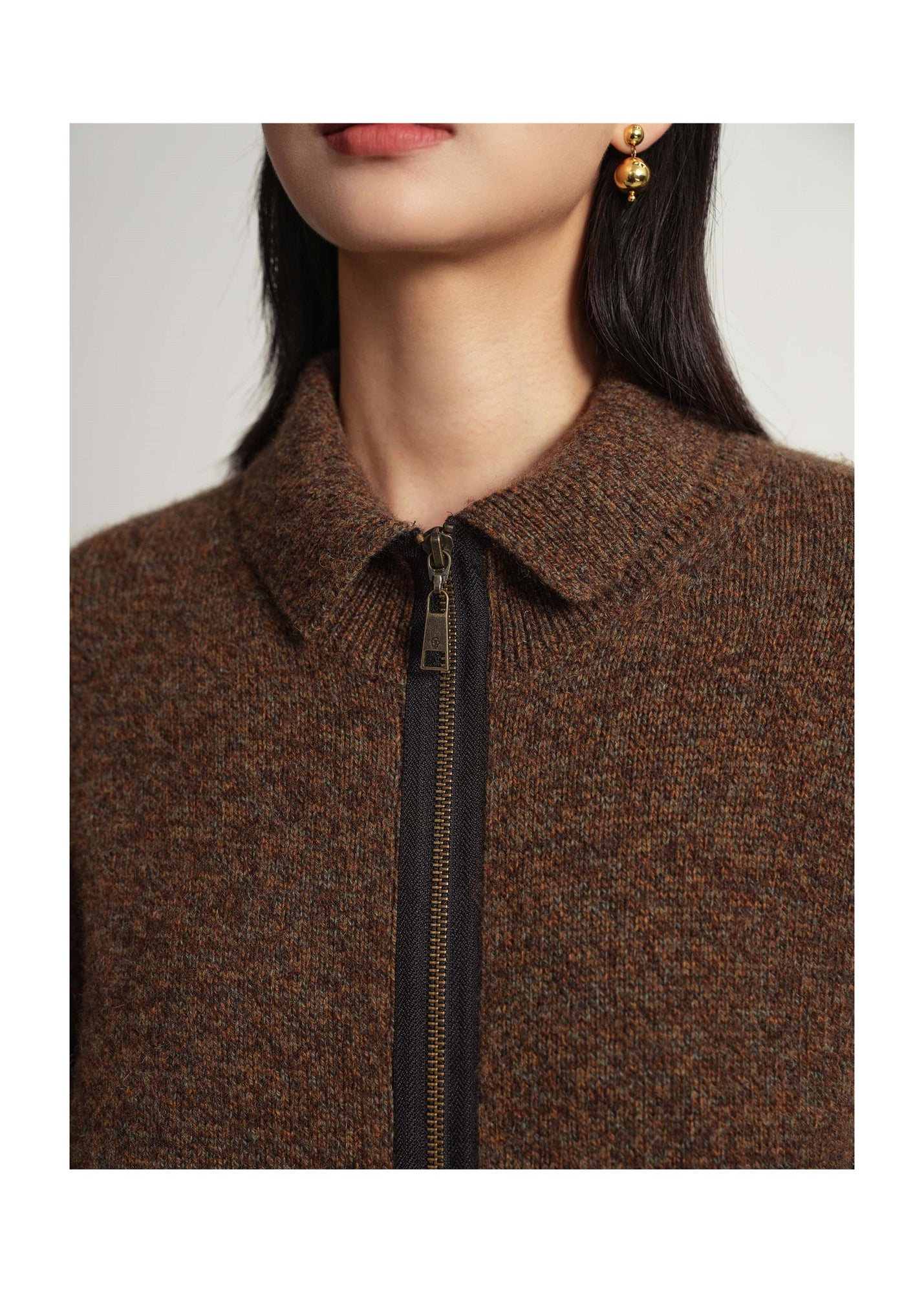 Zippered Sweater Jacket | Brown
