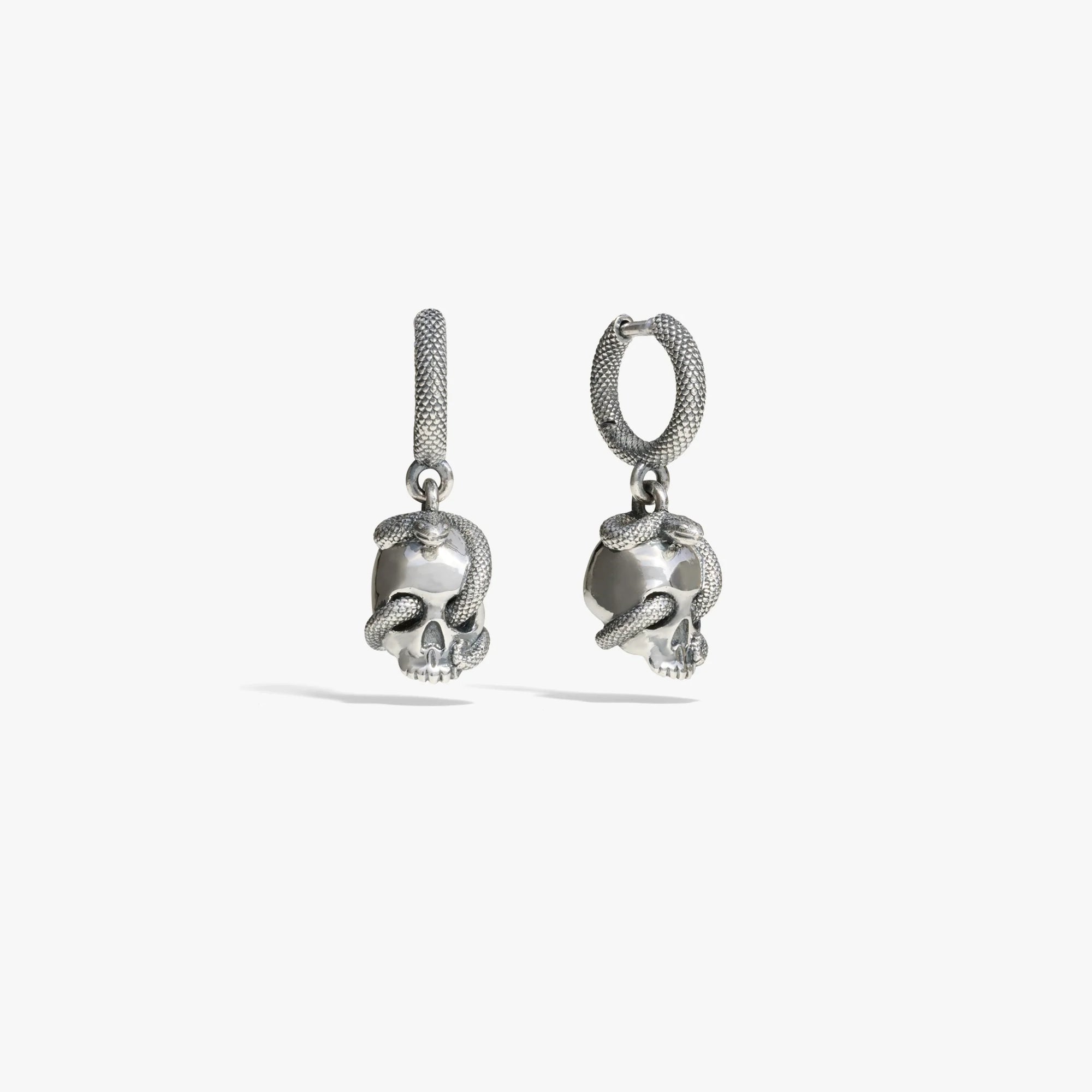Awe Inspired Earrings 925 Sterling Silver / Pair Serpent Skull Huggie