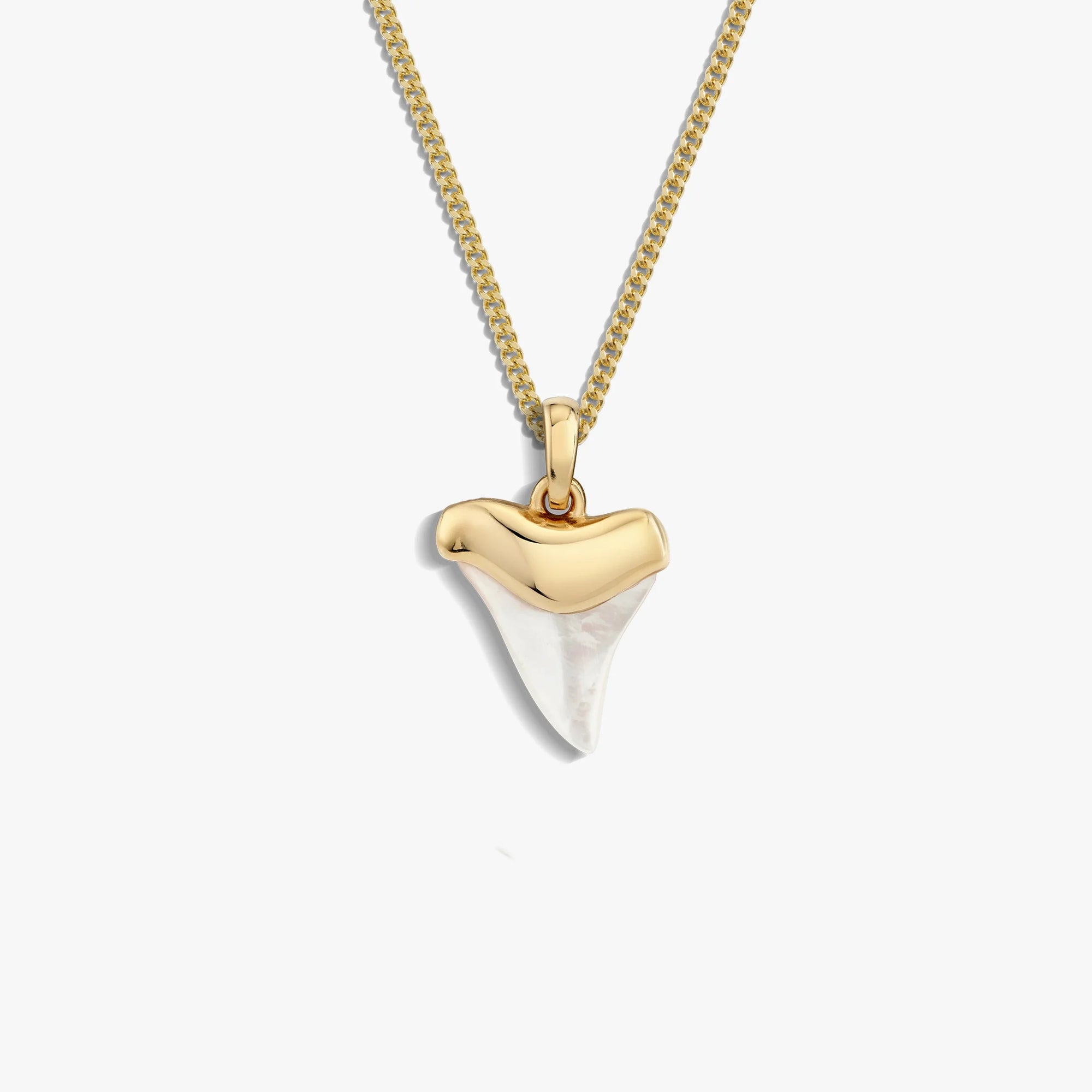 Awe Inspired Necklaces 14K Yellow Gold Vermeil / Mother of Pearl / 16-18" Cuban Chain Shark Tooth Necklace