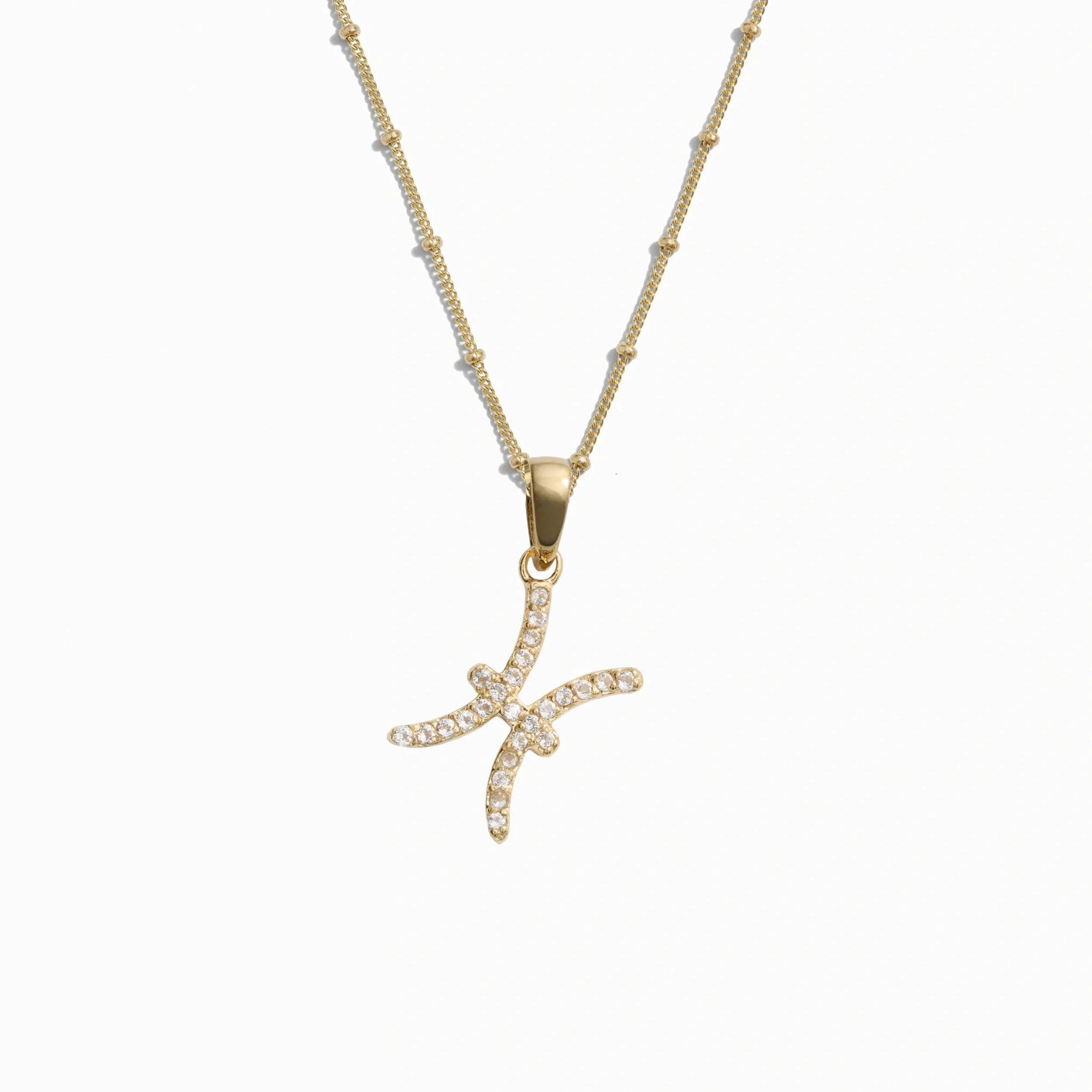 Awe Inspired Necklaces 14K Yellow Gold Vermeil / Pisces / 20-22" Saturn Chain Gemstone Zodiac on Saturn Chain