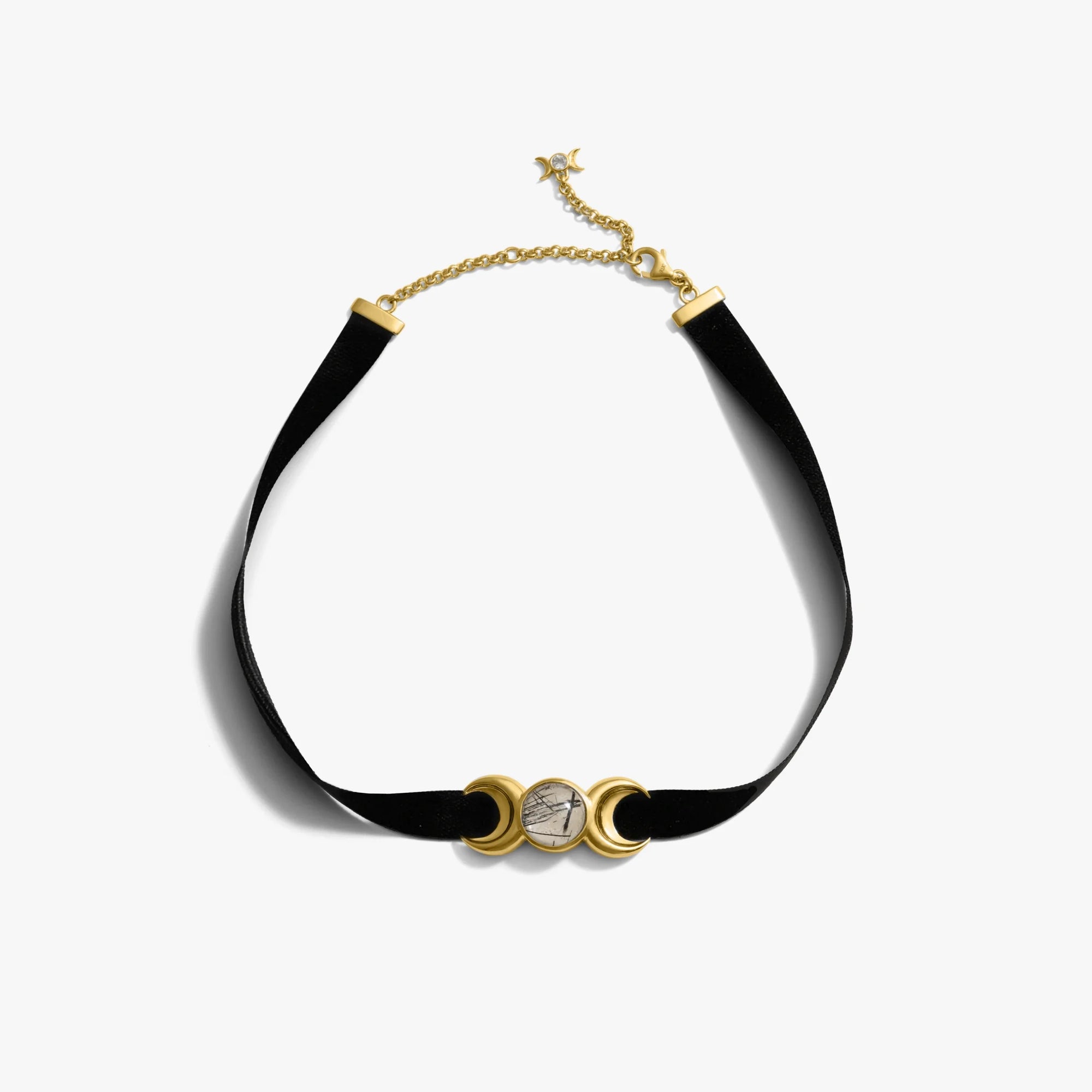 Awe Inspired Necklaces 14K Yellow Gold Vermeil Triple Moon Velvet Choker