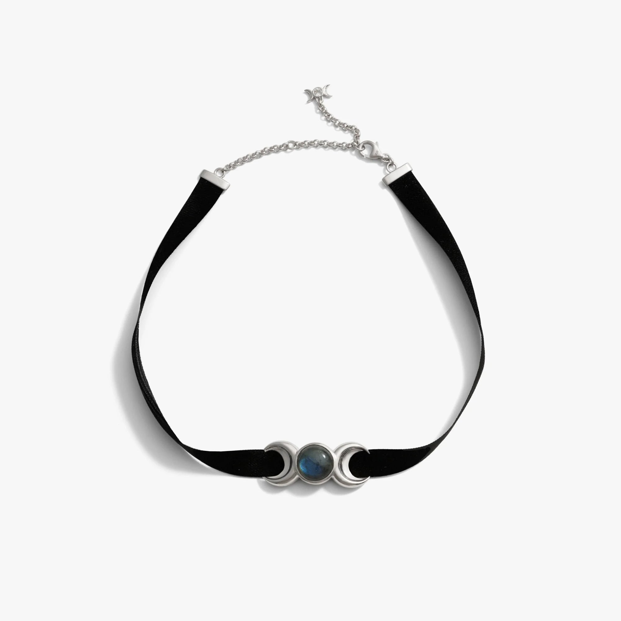 Awe Inspired Necklaces 925 Sterling Silver Triple Moon Velvet Choker