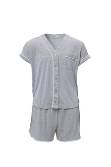Youth | Malibu Collection Soft Jersey Piped PJ Set | Heather Gray/White