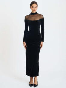 Blair Sheer Mock Neck Maxi Dress | Black
