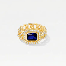 The Halo Colored Stone Cuban Link Chain Ring | Blue