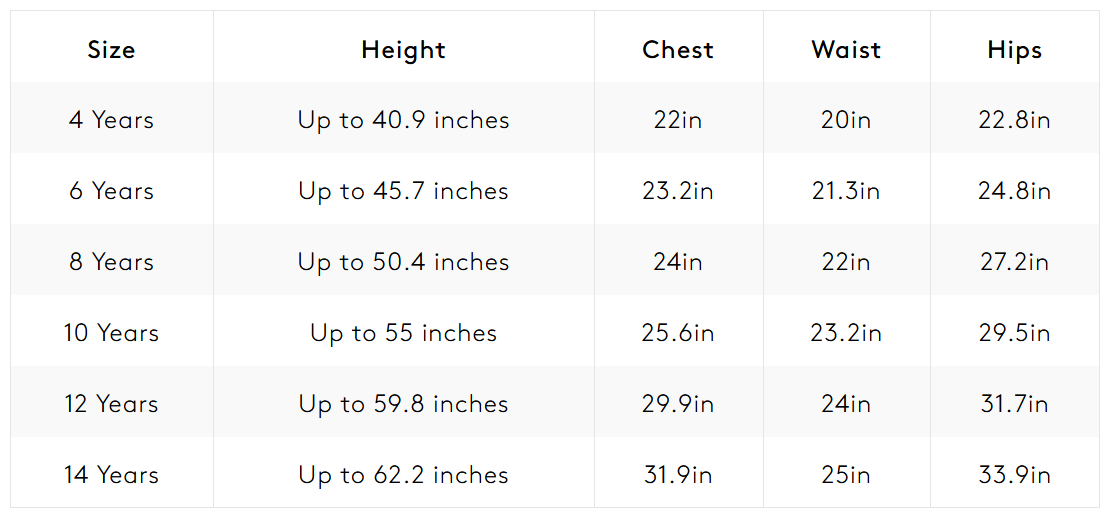 Product size guide