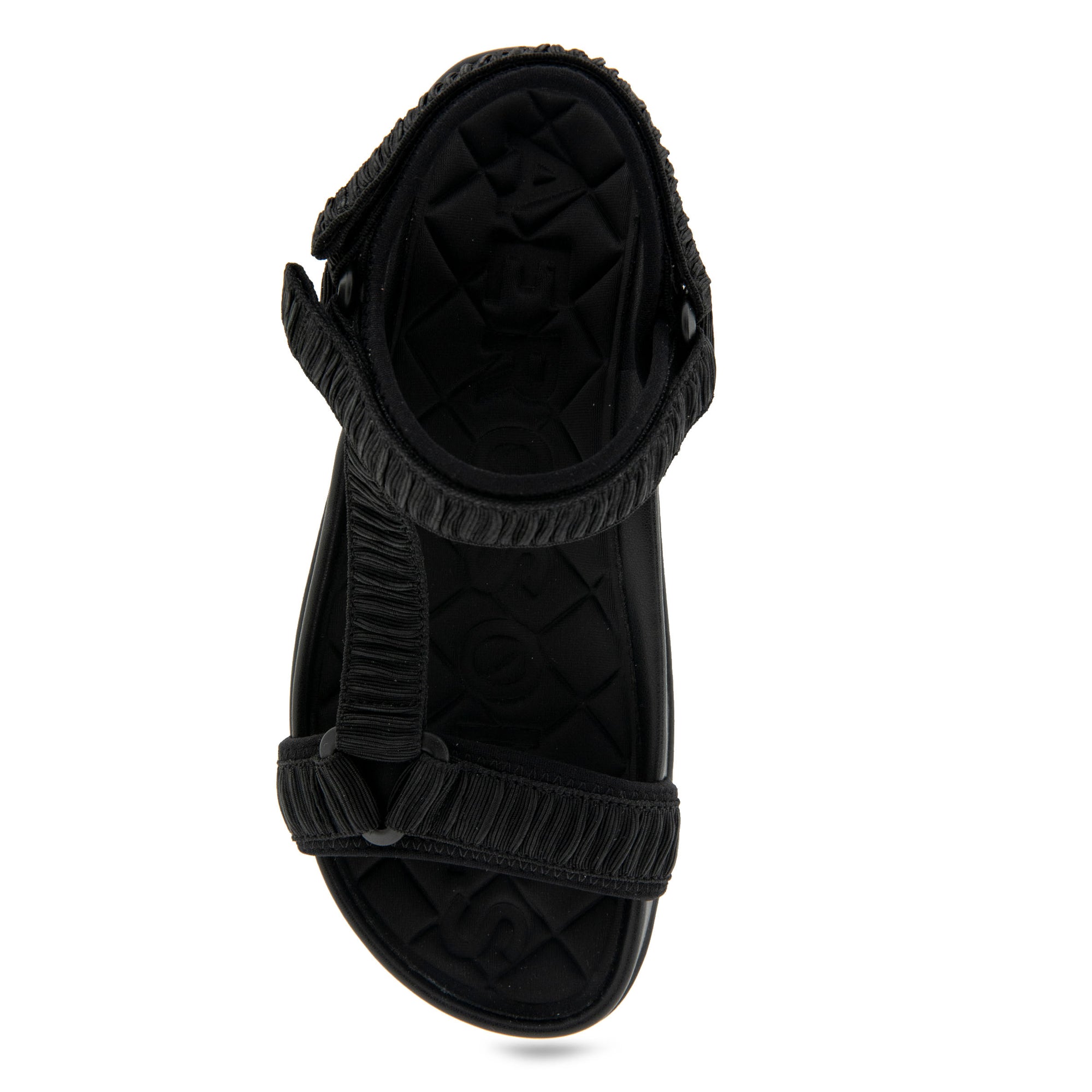 Latoya Sandal Footbed | Black Rouched Elastic Fabric