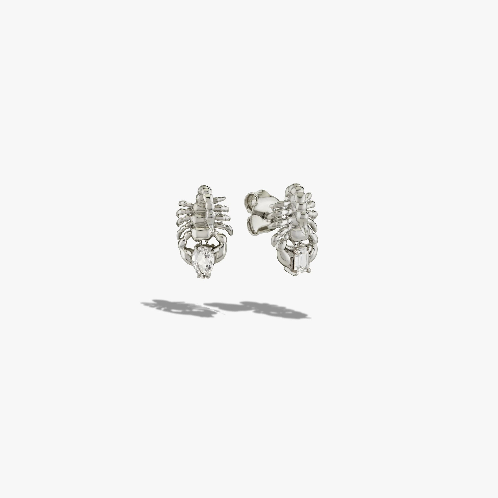 Awe Inspired Earrings 925 Sterling Silver / Pair Gemstone Scorpion Studs
