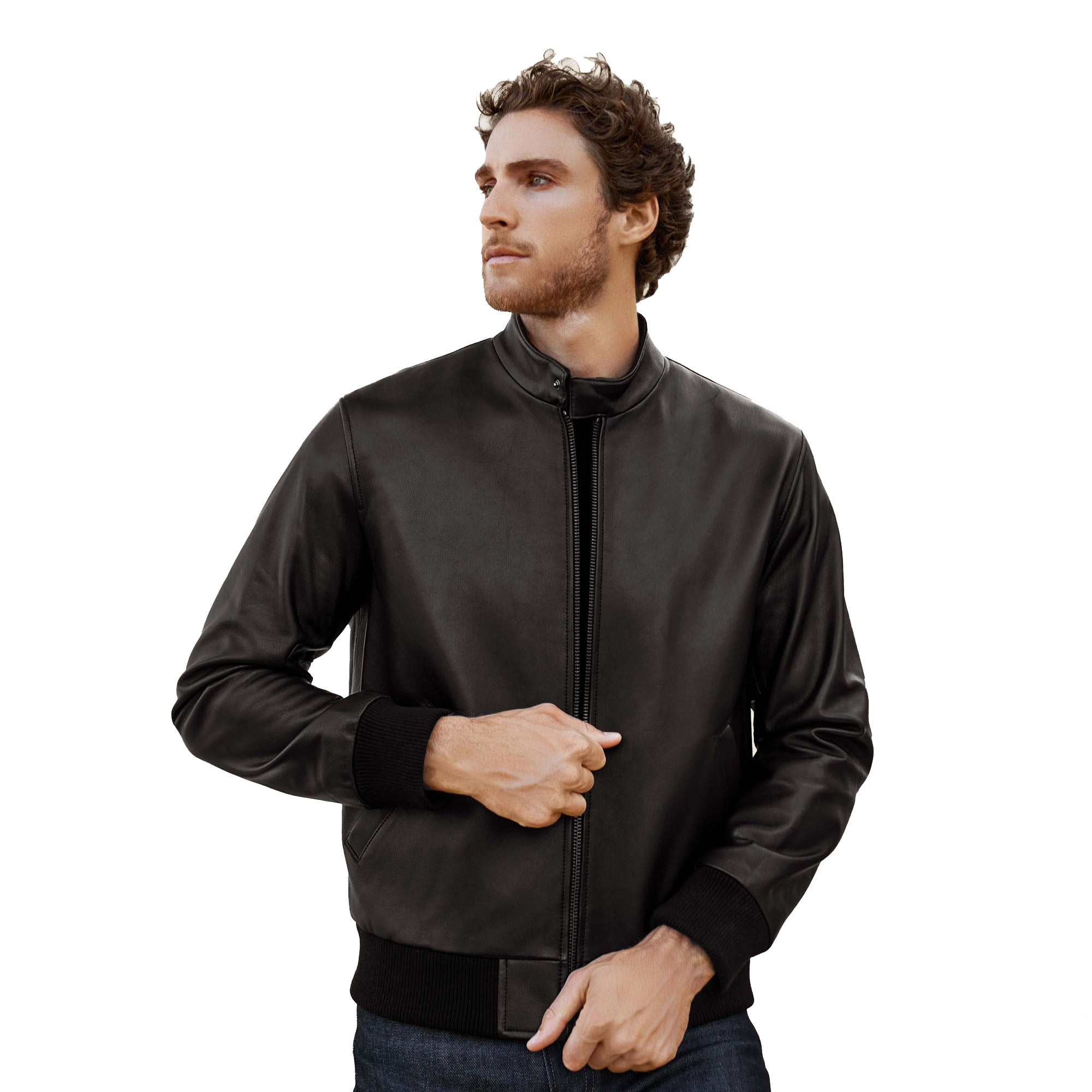 Mens | Chase Lambskin Leather Bomber Jacket | Black