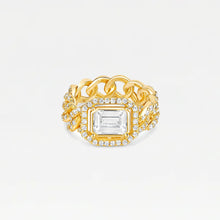 The Halo Colored Stone Cuban Link Chain Ring | Clear