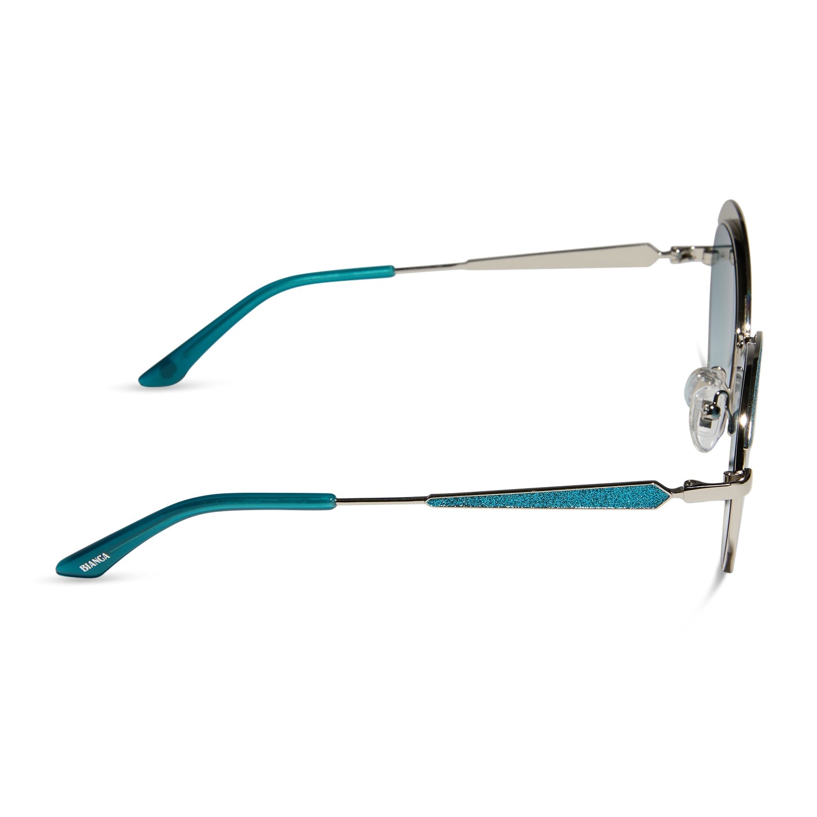 Womens | Bianca Barclay Sunglasses | Glittery Siren Teal | Silver/Teal To Grey Lenses