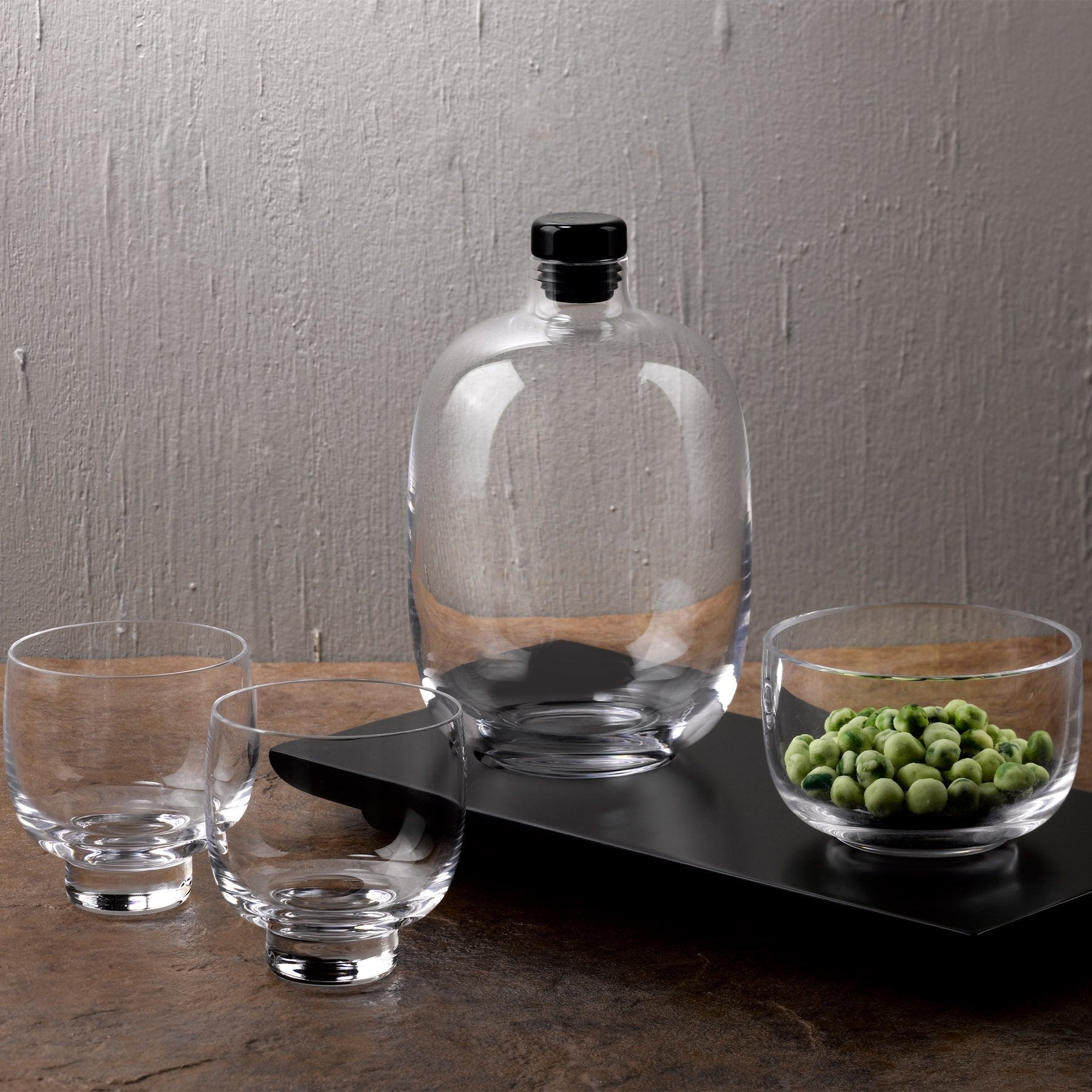Malt Whiskey Bottle With Wooden Tray | Clear Crystal/Wood