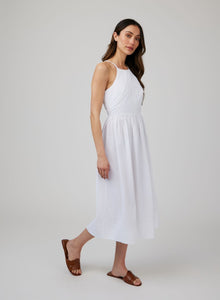 Fitted Midi Halter Dress | White