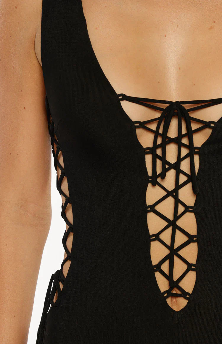 Flux Lace Up Playsuit | Black