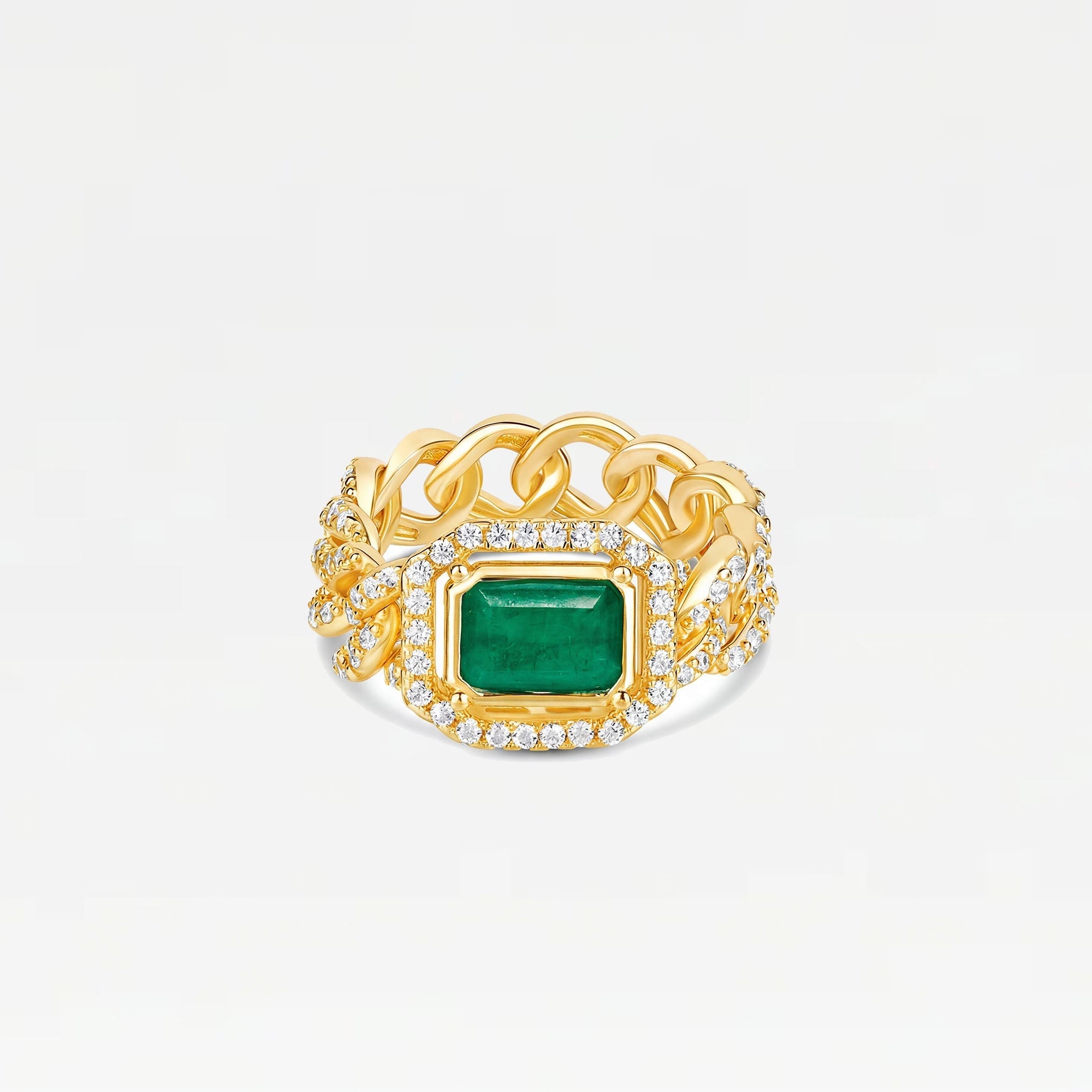 The Halo Colored Stone Cuban Link Chain Ring | Green