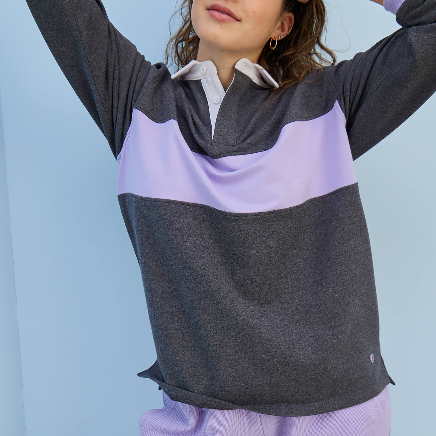 Modal Rugby Pullover | Gray/Lavender