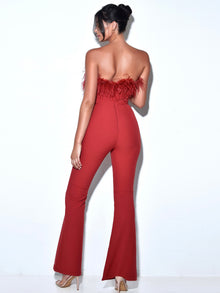Kylan Feather Jumpsuit | Burgundy