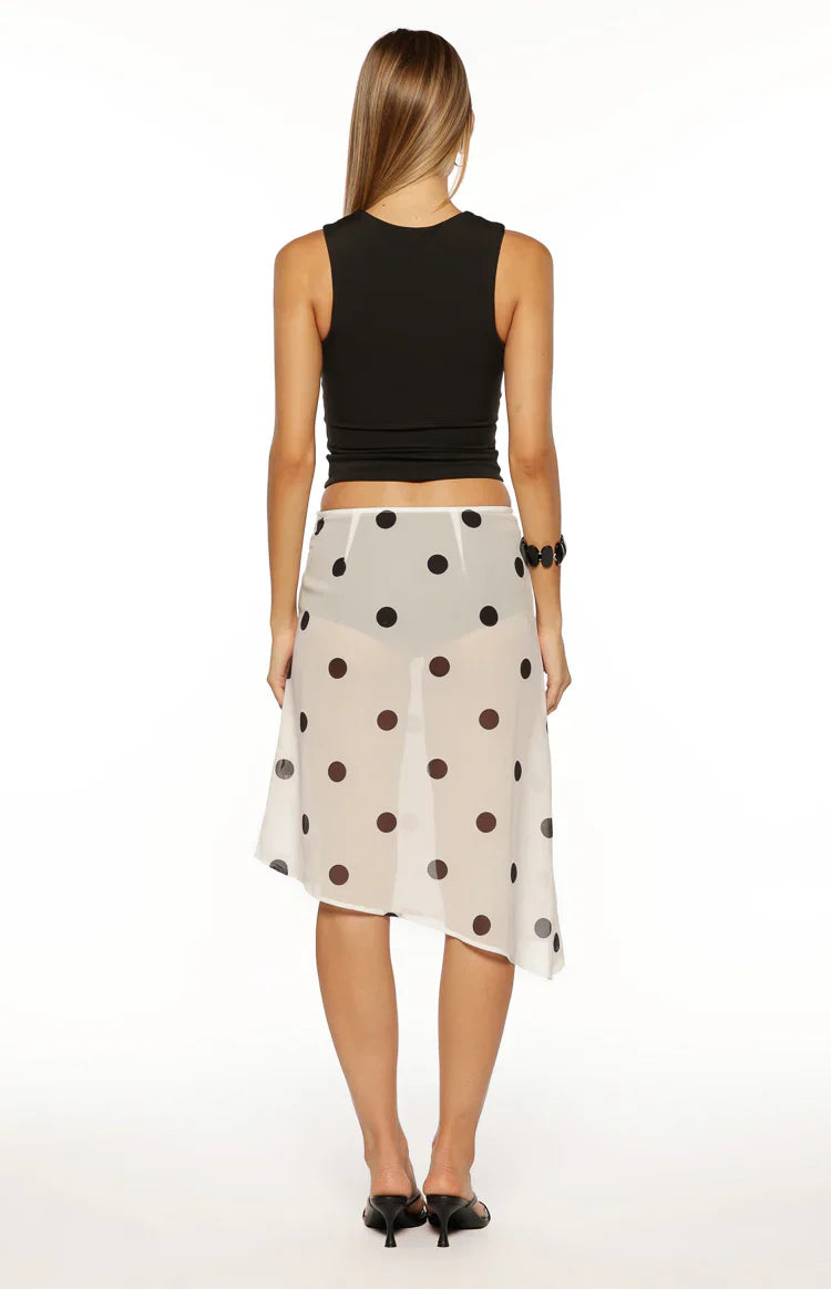 Jordan Sheer Midi Skirt | White Polka Dot