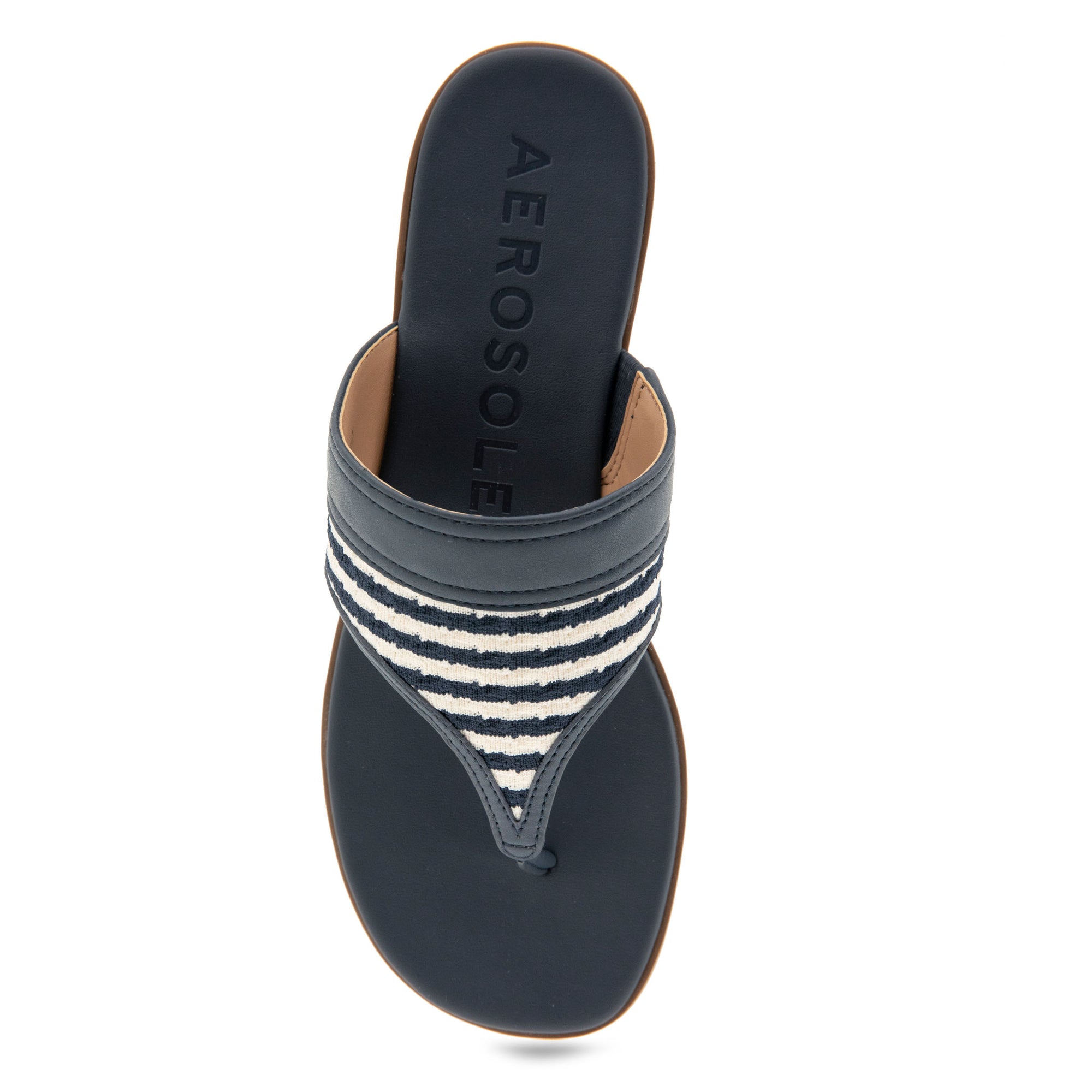 Gesa Sandal Flat | Eggnog/Navy Stripe Textured Fabric