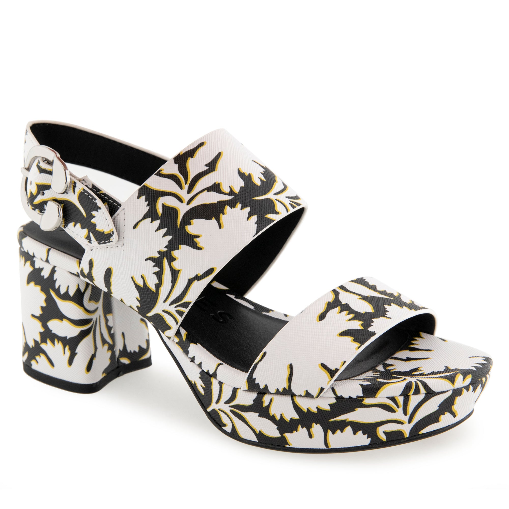 Camera Sandal Platform | Bright White Floral Faux Leather