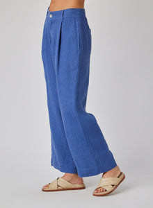 Linen Pleated Wide Leg Ankle Pant | Antique Indigo