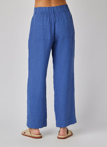 Linen Pleated Wide Leg Ankle Pant | Antique Indigo