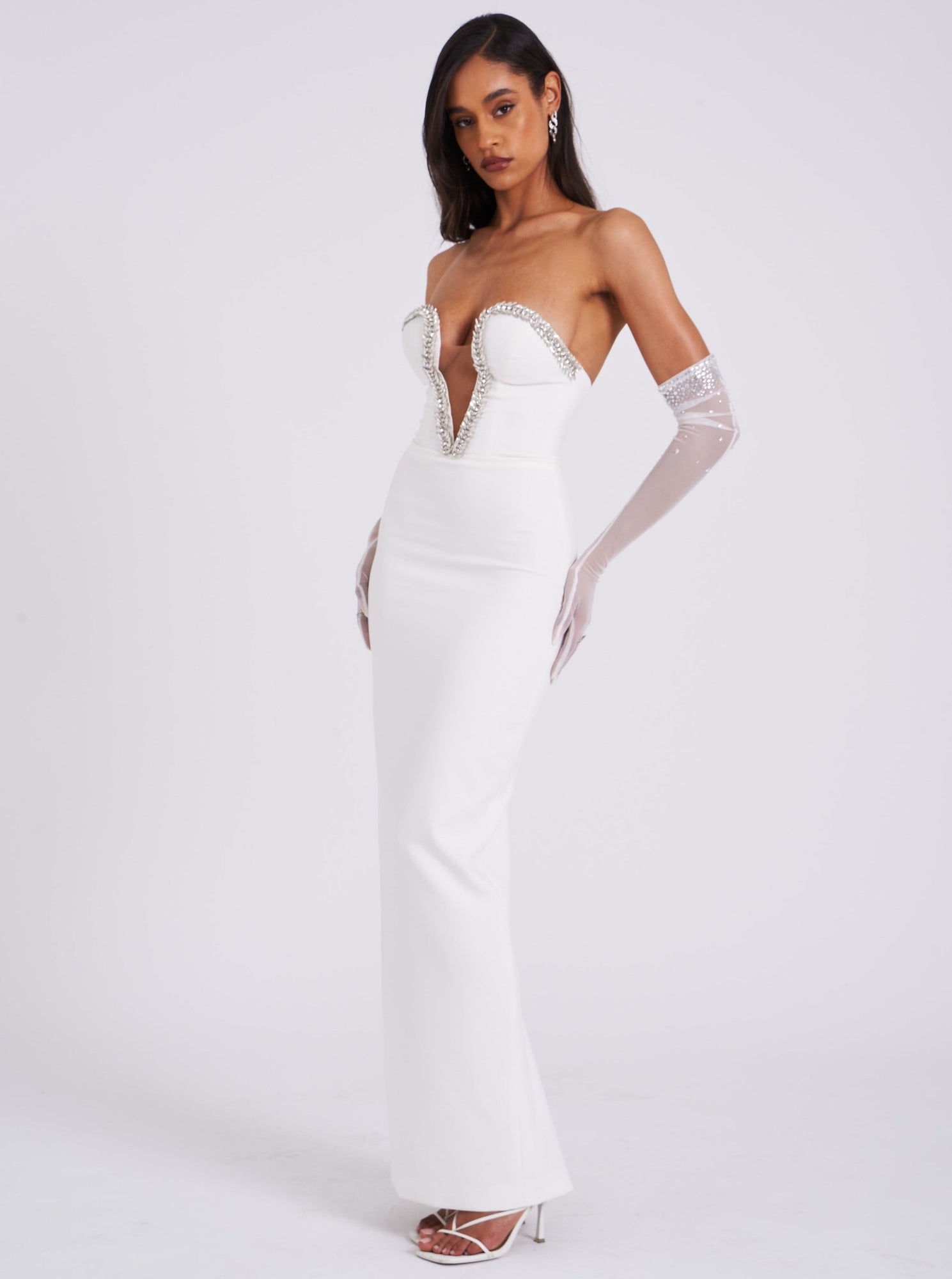 Ivanna Crystal Embellished Maxi Dress | White