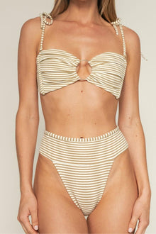 Tori Ties Bandeau Bikini Top | Neutral Stripe